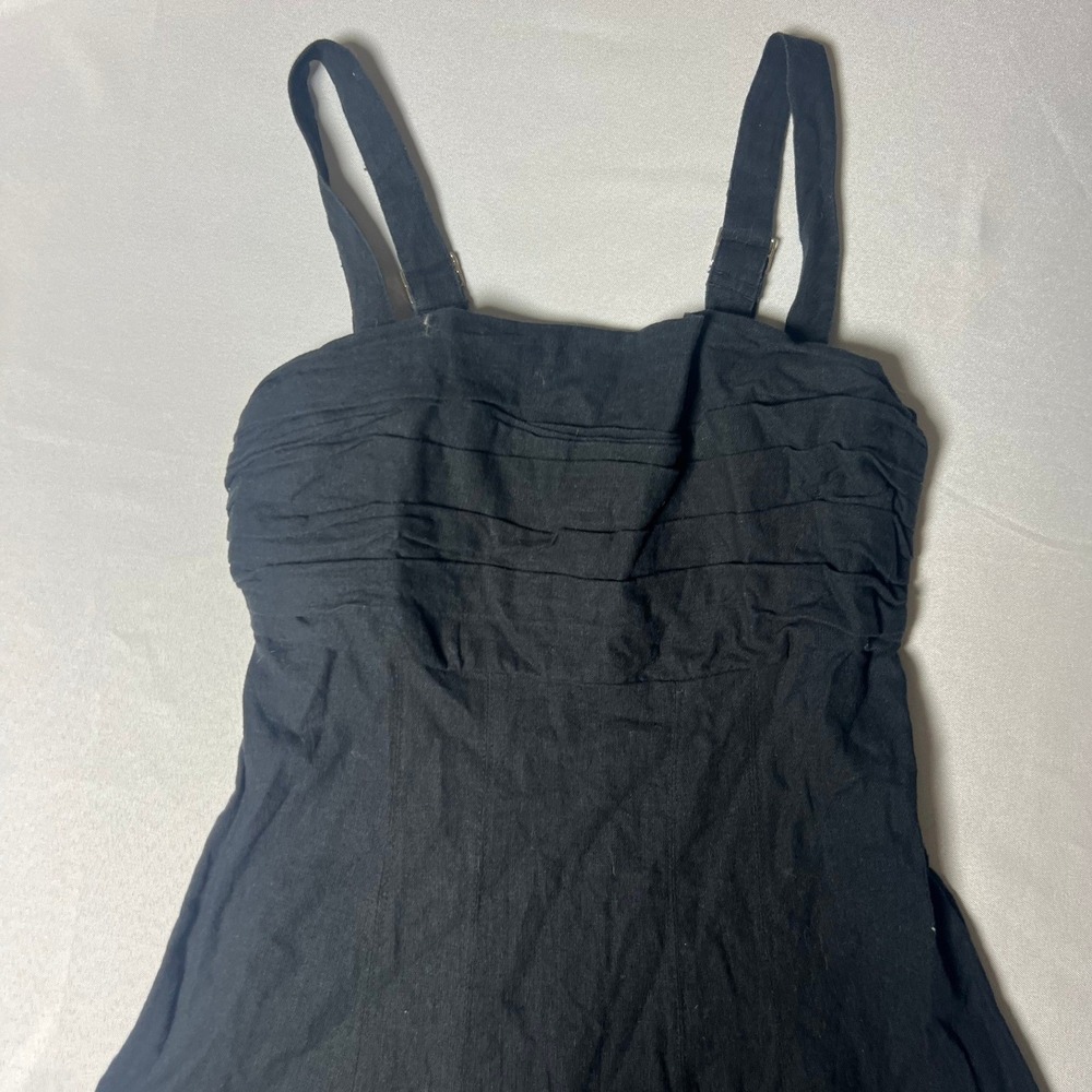 Abercrombie Fitch Black Smocked Linen blend Square Neck Midi‎ Dress Size Small